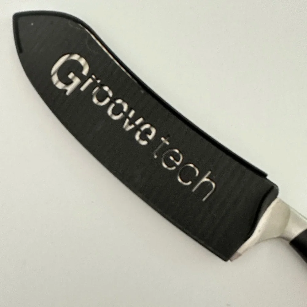 Groovetech Santoku Knife 7 inch Non-Stick Grooved Blade with Sheath Silver Black